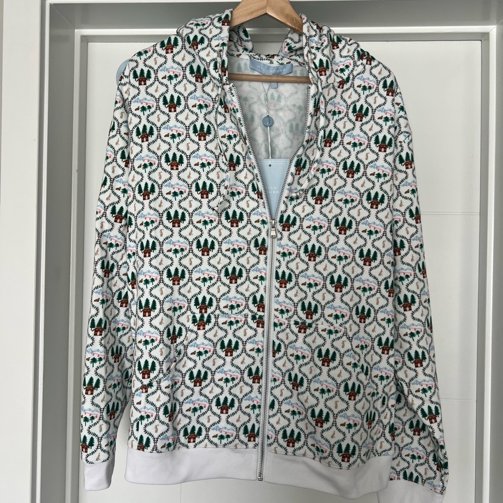 Hill House Teddy Zip-Up in White Ski Chalet - Size L NWT
